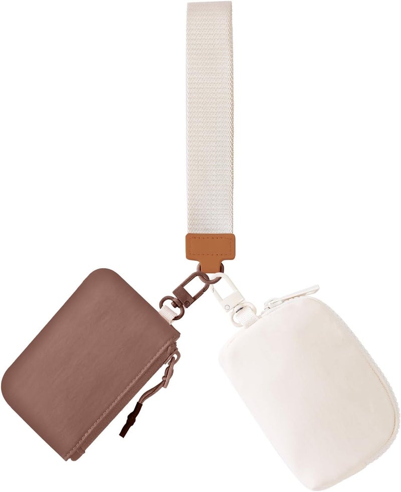 JEEBURYEE Dual Pouch Wristlet Keychain Wallets for Women with 2 Detachable Zipper Coin Purse - Small and Portable Mini Card Wallet for Women Men Brown+Beige - Image 1